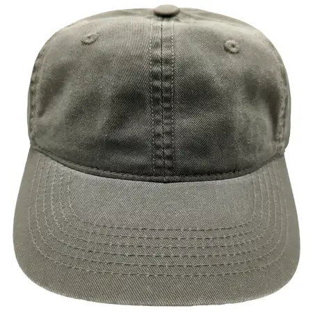 Photo of a cap that has been put through a light enzyme was, with some very minor fading on some of the fabric edges and seams